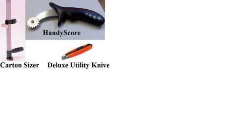 3 packaging tools, handyscore, carton sizer and deluxe snap-off utility knife for sale
