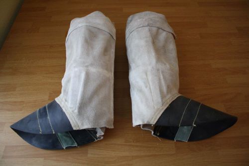 Leather Welding Leg Boot Protectors 14&#034;Leggings Heat Resistant Rubber Tops EXC