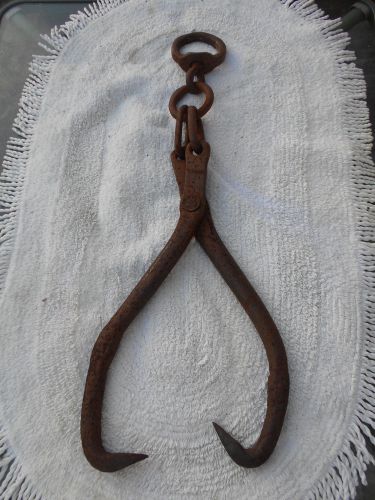 CAST IRON AUTHENTIC CAST IRON LOGGERS SKIDDING TONGS CHAIN SWING HOOK! HAY ICE