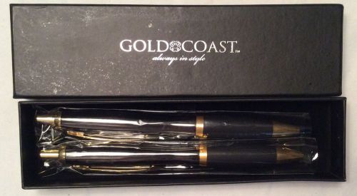 Deluxe Gold Coast Gift Pen Set Of 2-Ball Point Ink Pens, Black -Free Shipping-