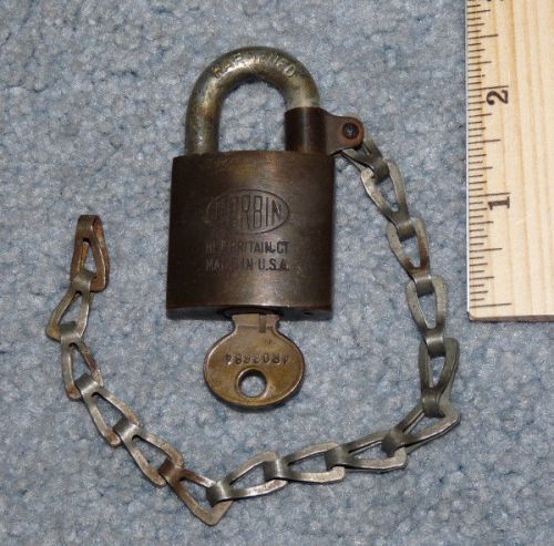 Vintage brass corbin padlock - chain - key - made in usa (lot 330) for sale