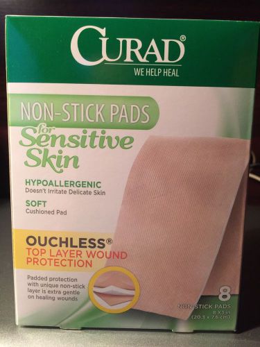 Curad Sterile Non-Stick Pads For Sensitive Skin - 8&#034; x 3&#034; (8 Pads)