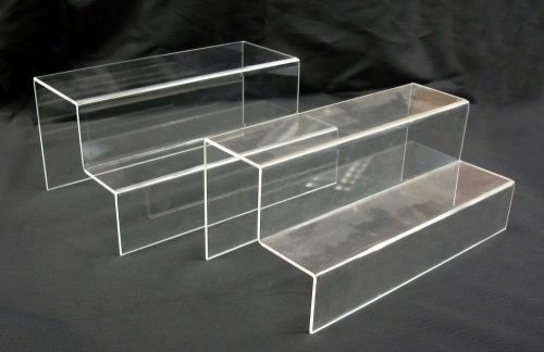 4x Clear Acrylic 2-tier steps display Riser Stand Jewelry Gift Showcase 4-1/2&#034; H