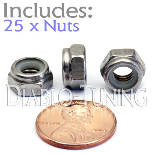 M6-1.0 / 6mm - Qty 25 - Nylon Insert Hex Lock Nut DIN 985 - A2 Stainless Steel