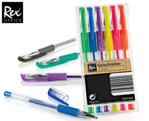 6 Pieces Ergonomic Office Rollerball Gel Pens in Glitter Ink! Free Shipping!