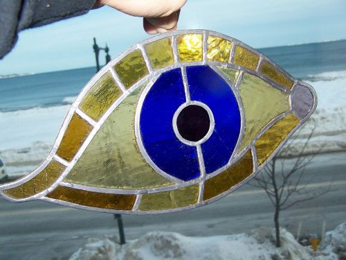 VINTAGE - ANTIQUE STAINED GLASS SIGN EYE DOCTOR OFFICE OPTOMETRY OPHTHALMOLOGY