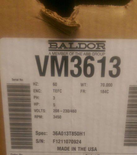 Baldor Reliance VM3613  Industrial Motor 5HP , 3450RPM , 3Phase