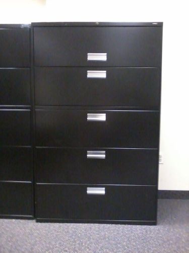 Hon 5-drawer filing cabinet - black, w/key - 66.5&#034; high x 42&#034; wide x 19&#034; deep for sale