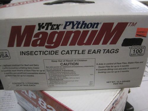 Y-Tex PYthon MagnuM Insecticide Fly Tags 100/pkg Cattle Cows 100 ct ear tags.