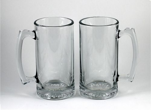 Libbey Diamond Bottom Glass Beer Mugs - Set Pair of 2