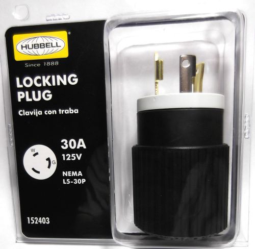 Hubbell NEMA L5-30P Male Locking Plug 30A 125V 152403  Hubbell # L530PZ