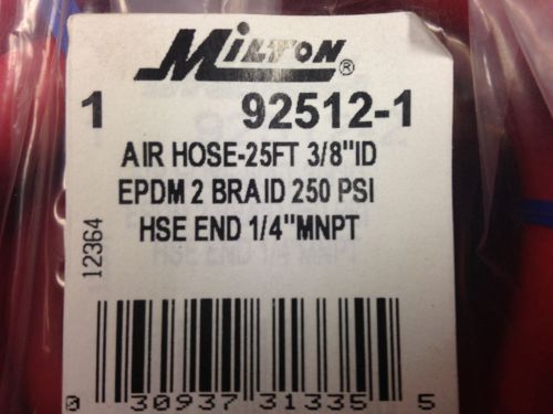 Milton 92512-1 Air Hose, 25 Ft, 3/8&#034; ID, EPDM 2 Braid, 250 PSI, 1/4&#034; MNPT Ends