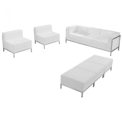 Imagination Series White Leather Sofa, Chair, Ottoman Set