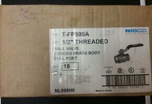 NIBCO 1/2&#034; Brass Ball Valve TFP600A Female Thread NIB box of 18 pcs. FREE SHIP