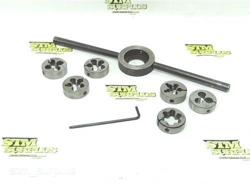 LOT OF 6 HSS ROUND ADJUSTABLE DIES 5/16&#034; -24 UNF TO M20X1.5 WITH 1-1/2&#034; WRENCH