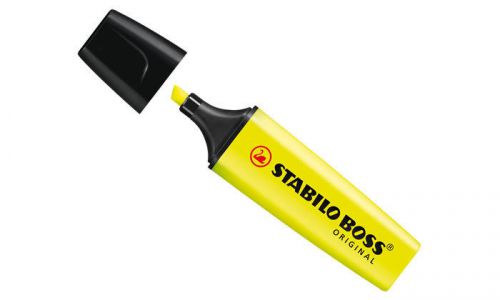 Pack of 3 Yellow Stabilo Boss Highlighters  Fluorescent Colours Water-Based Ink