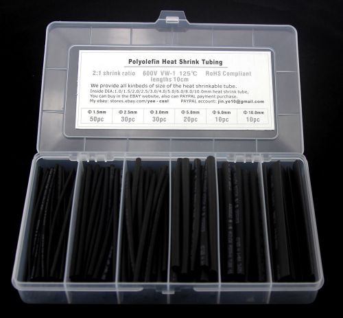 6 sizes/box black heat shrink tubing ,1.5mm ,2.5mm ,3mm, 5mm,6mm,10mm for sale