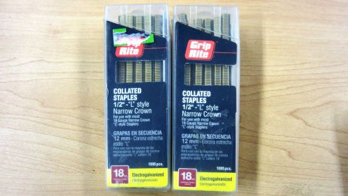 2 BRAND NEW BOXES OF GRIP RITE COLLATED STAPLES 1/2 L STYLE NARROW CROWN 18 GA