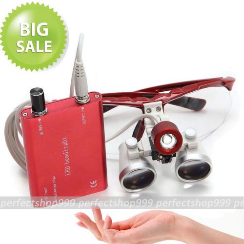 Red dental surgical medical binocular loupes 3.5x 320mm+ led head light lamp for sale