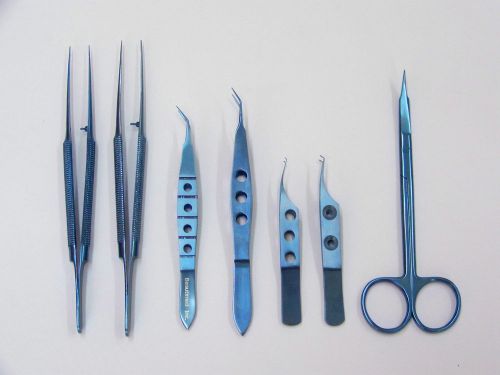Set of 7pcs Titanium Ophthalmic Eye instruments Forcep Tweezer Scissor Surgical