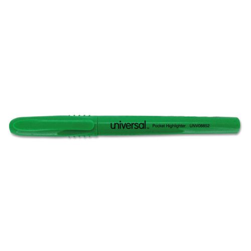Pocket Clip Highlighter, Chisel Tip, Fluorescent Green Ink, 1 Dozen