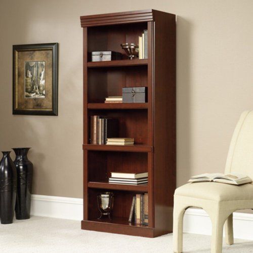 Sauder Heritage Hill 5-Shelf Library Bookcase Cherry Organize Adjustable Shelves