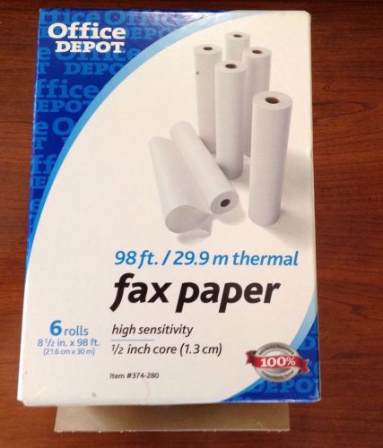 Office Depot 6 Rolls Fax Paper 98ft. 29.9 m Thermal High Sensitivity 374-280 NIB