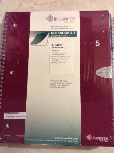 Livescribe Single Subject Notebook #5-8 4 Pack ANA-00018 Dot Matrix College New