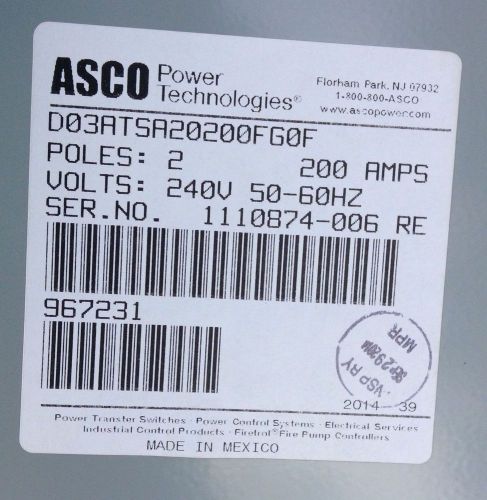 ASCO 300 Series ATS - G Controller  240V / 2 Pole NEMA 3R 200A