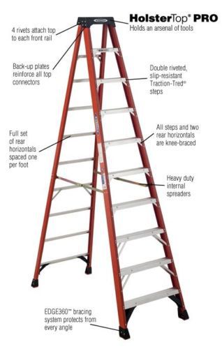 WERNER 10 ft. Fiberglass Step Ladder w/ 300 lb Load Capacity. Pickup Only