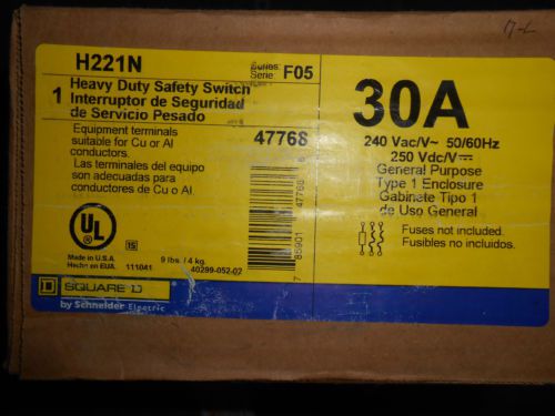 SQUARE D H221N SAFETY SWITCH 30 AMP 240 VOLT DISCONNECT