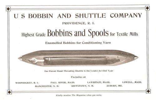 Original 1914 U.S. Bobbin &amp; Shuttle Co. Magazine Ad, 5 X 7 1/2 in., Very Nice!