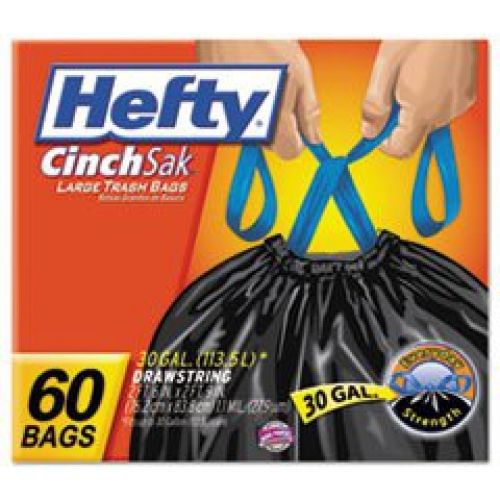 HEFTY Heavy Duty Drawstring Trash Bags, 30 Gallon, 60 Bags/Box