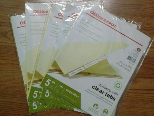 Five (5) Dividers with Clear Tabs Office Depot Brand Unopened