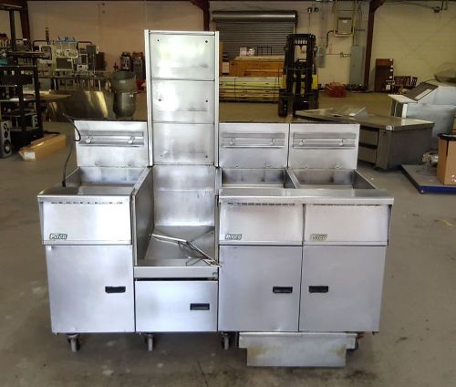 Fryer Bank, (3) Fryers by Pitco, Model: SGH50 w/ Grease Filtration System