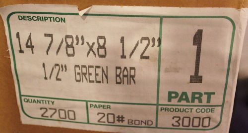 1000 sheets green bar continuous computer paper 20# 1 part 14-7/8 x 8-1/2 for sale