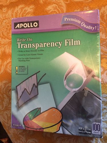 New  Box APOLLO WO100C-B Write-On TRANSPARENCY FILM 100 sheets Clear 8.5 x 11
