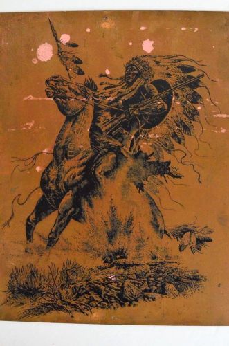 VINTAGE COPPER ETCHING PLATE NATIVE AMERICAN ON HORSEBACK AWESOME!!!!!!!! OOAK