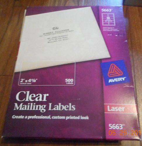 Avery 5663 Clear Mailing Labels - Opened box 49 sheets - 490 Labels