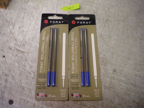 2 PACKS FORAY INK REFILLS FOR WATERMAN ROLLERBALL PEN 4 TOTAL BLUE FINE POINT