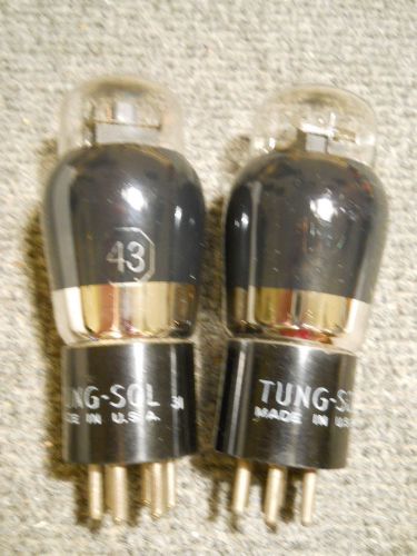 2) Tung-Sol Type 43 Antique Radio Vacuum Tubes ~ TV-7 Tested