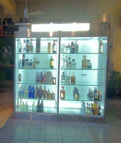 Custom 7 Foot Glass and Stainless LED Spirits Display Case