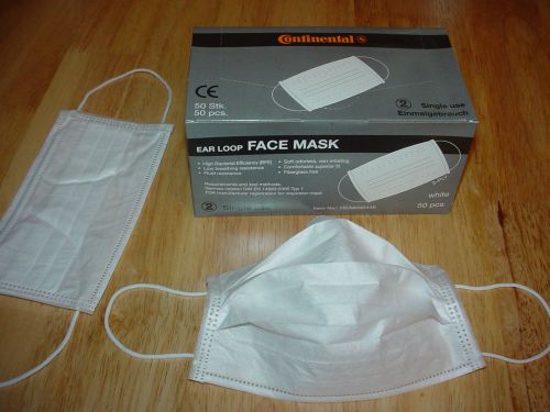 NEW 5 BOXES OF CONTINENTAL EARLOOP FACE MASK (3-PLY) 50 PIECES EACH BOX