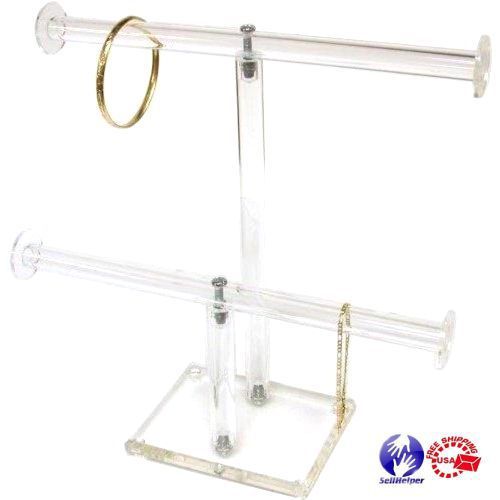 2 tier clear acrylic t-bar bracelet necklace jewelry displays stands new !!!! for sale