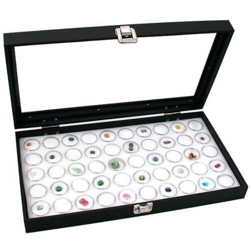 Glass Top Jewelry Display Case Box White 50 Gem Jars, Display Gems Stones Bead