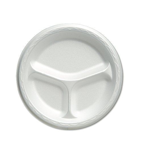 Genpak 83900 8-7/8-Inch White 3 Compartment Celebrity Foam Dinnerware Plate