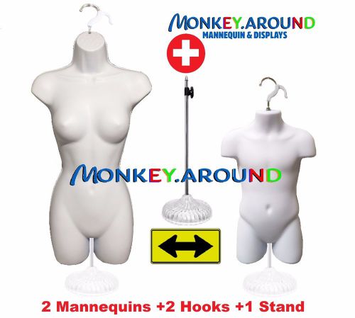 2 Mannequin White Body Forms Female &amp; Child +2 Hook +1 Stand - Display Clothing