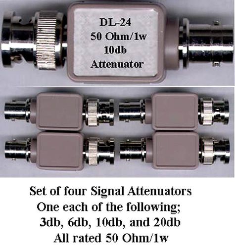Oscilloscope Signal Attenuator 4 piece kit BNC-BNC 50 Ohm 3,6,10, 20db ratings
