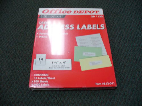 Office Depot Laser Address Labels Size  1 1 /3&#034; X 4&#034; White  NEW