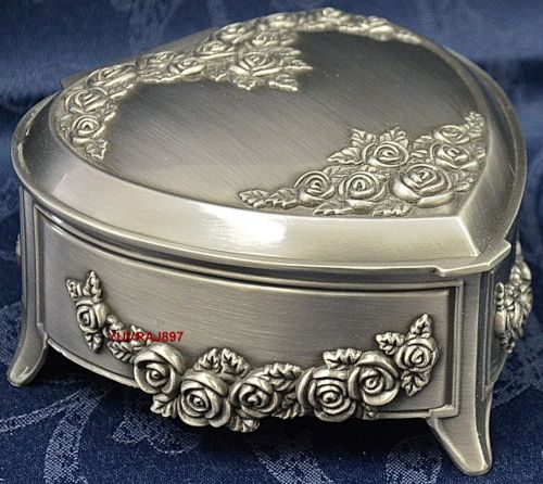 Brand New - Heart Shaped Jewellery Box encrusted with Roses - Russel Collection